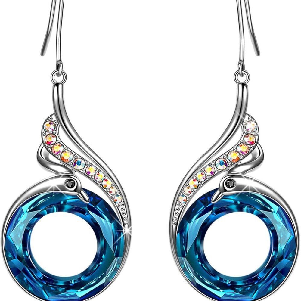 Rise From the Ashes" Phoenix Earrings, Sterling Silver Dangle Earrings with Crys